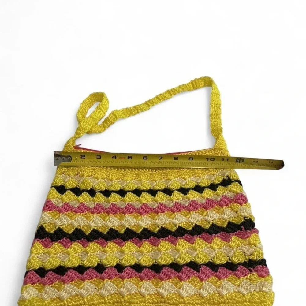 Unbranded‎ Crochet Crossbody Bag Womens Medium Yellow Pink Excellent Boho Shell